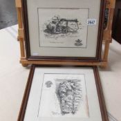 2 framed and glazed pen & ink WW1 drawings 'The Whole Nine Yards' Motor Machine gun service and
