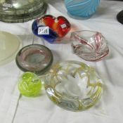 4 studio glass bowls and a paperweight.