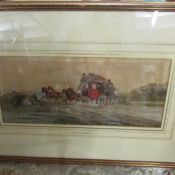 A pair of 19th century watercolours by Philip H Rideut, Stage coach on route to London.