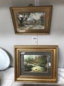 2 gilt framed & glazed pictures,