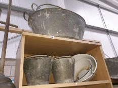A quantity of galvanised baths/buckets & enamel bowls