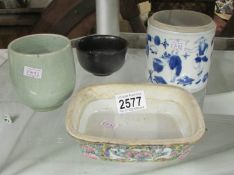 4 late 19th century pots and dishes, a/f.