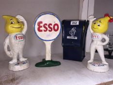 3 retro Esso cast iron door stops and a Michelin car care kit