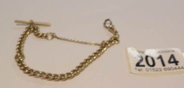 A 9ct gold bracelet with 'T' bar, marked '375', approximately 16 grams.