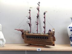 A wooden model of a galleon