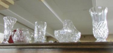 5 pieces of cut glass including basket and vases.