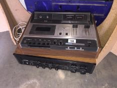 An Akai tape deck & a Rotel stereo receiver