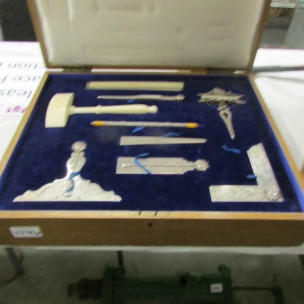 A superb cased set of Hall Marked silver Masonic working tools, Hall marked London 1934, Toye & Co.