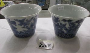 A pair of Chinese blue and white pots, 1 a/f.