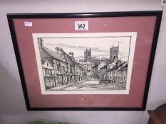 A framed and glazed engraving of The Jews House, Lincoln.