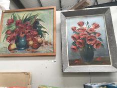 2 oil on canvas still life studies, French,