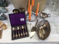 A quantity of silver plated items including candelabra