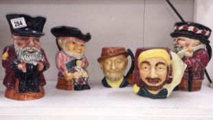 5 Shorter pottery character and toby jugs