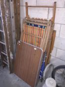 3 wood framed deck chairs,