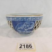 A late 19th century blue and white dragon dish, a/f.