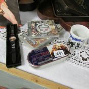 A collection of Take That collectables including CD, Video, watch, ceramic box and mug.