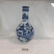 An 18th century blue and white Chinese vase, a/f (cracked).