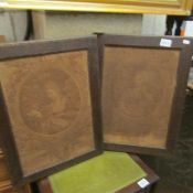 A pair of oak framed Victorian portrait tapestries.