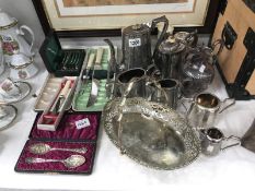 An old silver plated tea/coffee service & cased flatware including exceptional pair of cased berry
