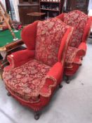 A pair of 1930's wing arm chairs with Queen Anne legs