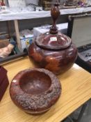 2 large wooden bowls - 1 with lid