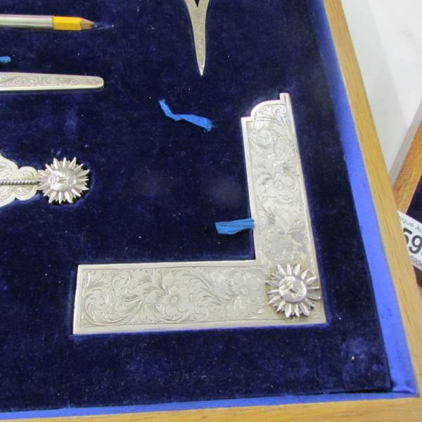 A superb cased set of Hall Marked silver Masonic working tools, Hall marked London 1934, Toye & Co. - Image 3 of 7