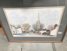 A framed & glazed village scene