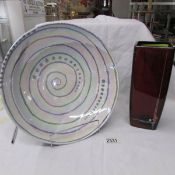 A large Anita Harris art pottery bowl with spiral pattern together with a signed Alan Clarke vase.