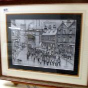 After Laurence Stephen Lowry (1887-1976) a pencil drawing of Northern workers marching through town