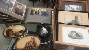 A 1940/50's photograph album, Whitby, Scarborough etc, framed engravings etc.