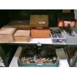 A large selection of lathe parts, possibly Myford, 2 shelves.