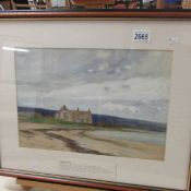 A framed and glazed watercolour painting 'Cottage on the Shore' by Russell Dowson, signed,