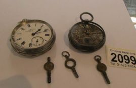 2 silver pocket watches, both a/f, one hall marked Kay & Co.