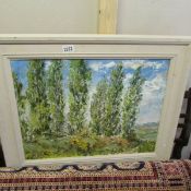 A Doreen Idle oil on board thick impasto painting entitled 'Poplars Norfolk'.