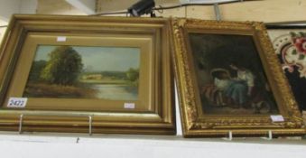 2 framed oil paintings.