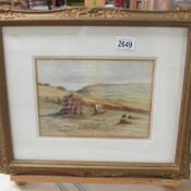 A 19th century framed and glazed watercolour of a wheat field at harvest signed H L Pose? and dated