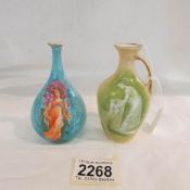 2 miniature hand painted vases.