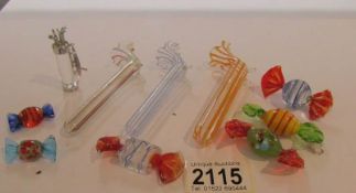 A quantity of Murano glass sweets and 3 posy holders.