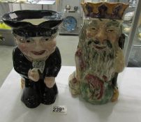 2 vintage Shorter Toby jugs being Neptune and HMS Cheerful sailor.