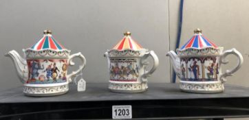 3 Sadler teapots, circu,