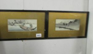 A pair of framed and glazed Chinese paintings.