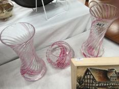 3 Caithness glass vases,.