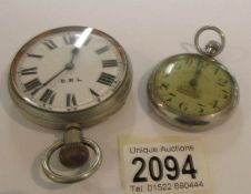 A large pocket watch marked BBL and a pocket watch marked Railway regulator siro.