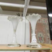 A pair of Victorian opaque glass lustre vases (no droppers).