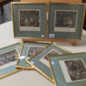 A set of 6 framed and glazed engravings after Hogarth's 'The Harlots Progress'.