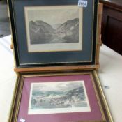 2 91th century framed and glazed engravings 'West & East Looe' and 'South View of Polperro',