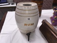 A large white glazed Rum barrel with brass top A/F