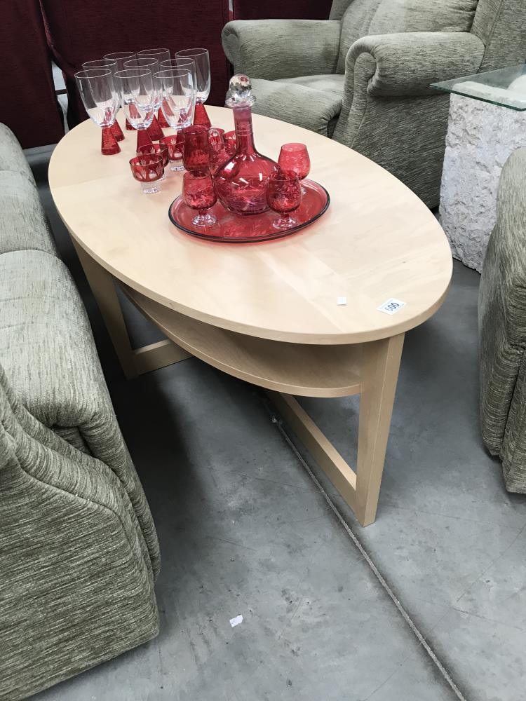 An oval coffee table