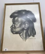 A charcoal drawing of an African woman signed Scabbia 58