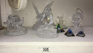 4 lead crystal animal ornaments and 1 other etc.